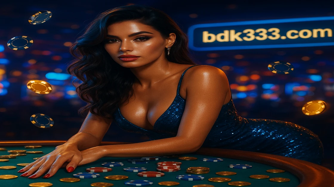 K333 লাইভ গেমিং-র একটি টেবিল-গেম সেটআপে একটি সুন্দর ডিলার আপনাকে ১০০% স্বাগত বোনাসসহ খেলার আমন্ত্রণ জানাচ্ছেন, চারপাশে চিপস ও ভাসমান সোনা-মুদ্রা ছড়িয়ে পড়েছে।